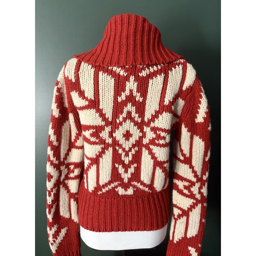 American Eagle Y2K Cardigan Womens Size M Red Snowflake Fair Isle Chunky Knit - Picture 8 of 8